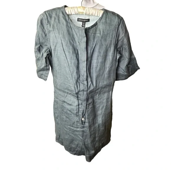 NEW Banana Republic Sash-Waist Ramie Romper Green Slate Lined Sheer 0 Petite - Picture 6 of 8